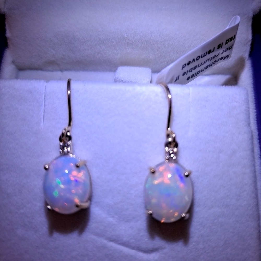 Luxoro AAA Ethiopian Welo Opal and G-H I2 Diamond 3.50 ctw Earrings in 10kt Gold - Picture 7 of 8
